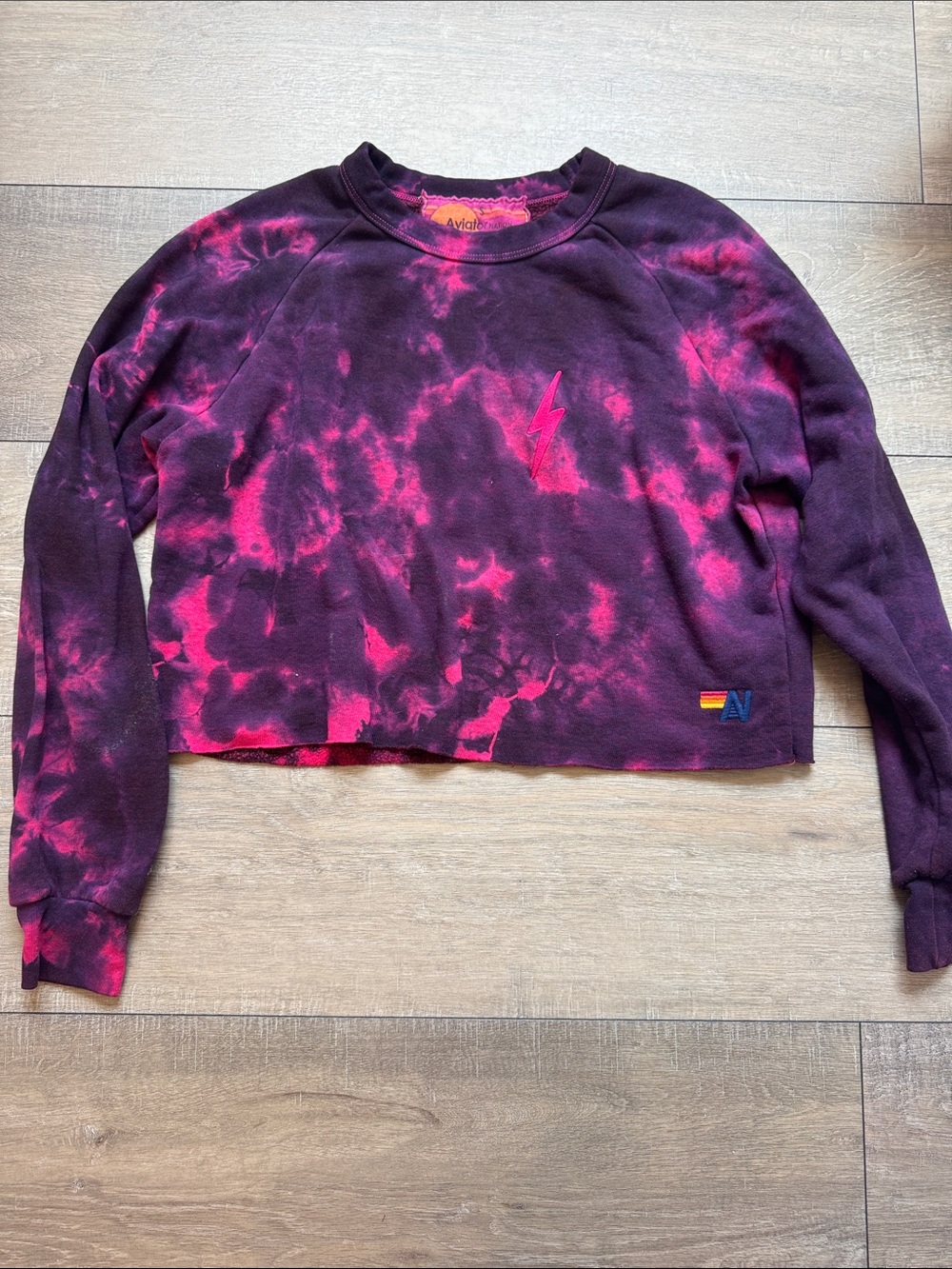 Aviator Nation Purple & Pink Tie-Dye Cropped Sweatshirt